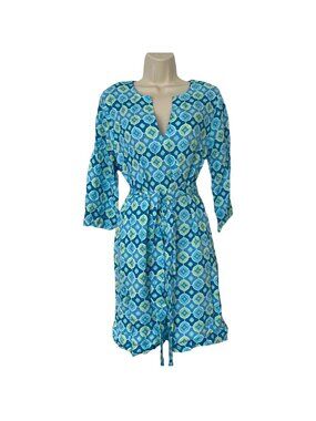 Escapada Peyton Mini Dress Boca Sapphire Ocean Blue 3/4 Sleeve Belted Size M
